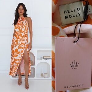 Hello Molly NWT After Hour Style Halter Maxi Dress Orange Small